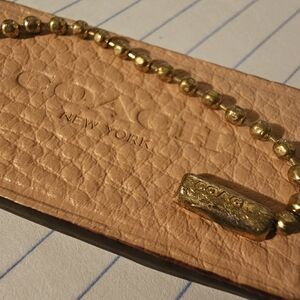 AUTHENTIC COACH Leather Purse Tag + Gold Colored Licensed Ball Chain